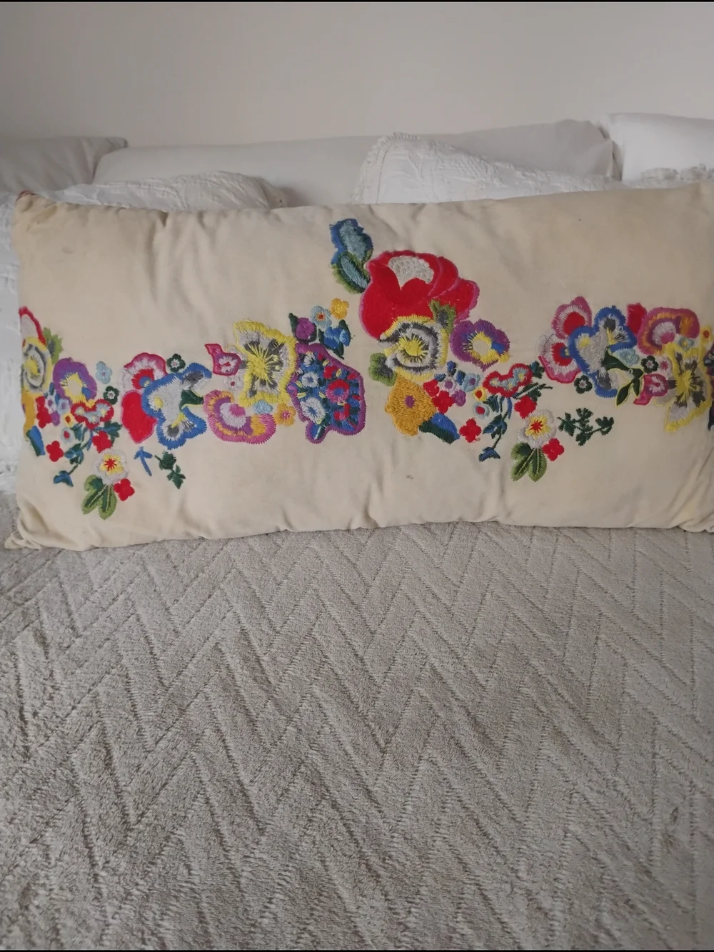 Johnny Was Cream Pillow with Multicolor Embroidered Floral Design